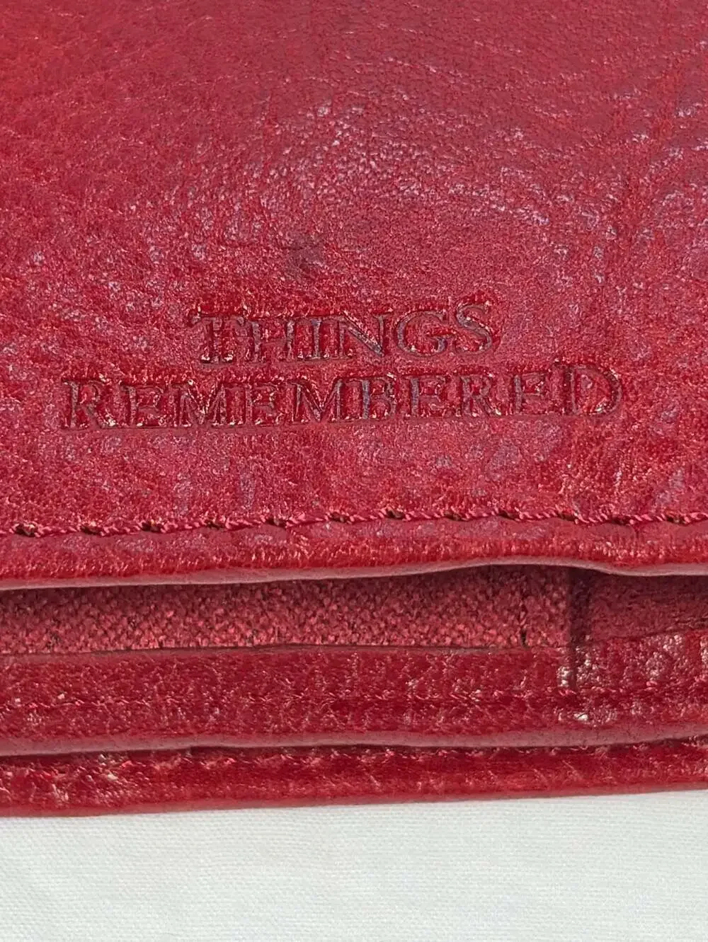 Things Remembered Vintage Red Leather Folding Wallet Case with Tie String 9x4